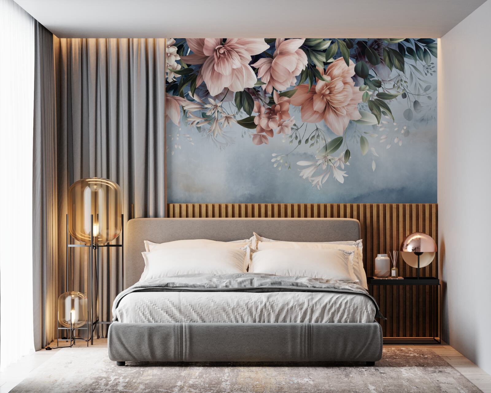 Papier peint les branches des fleurs tombent à la surface de l'eau