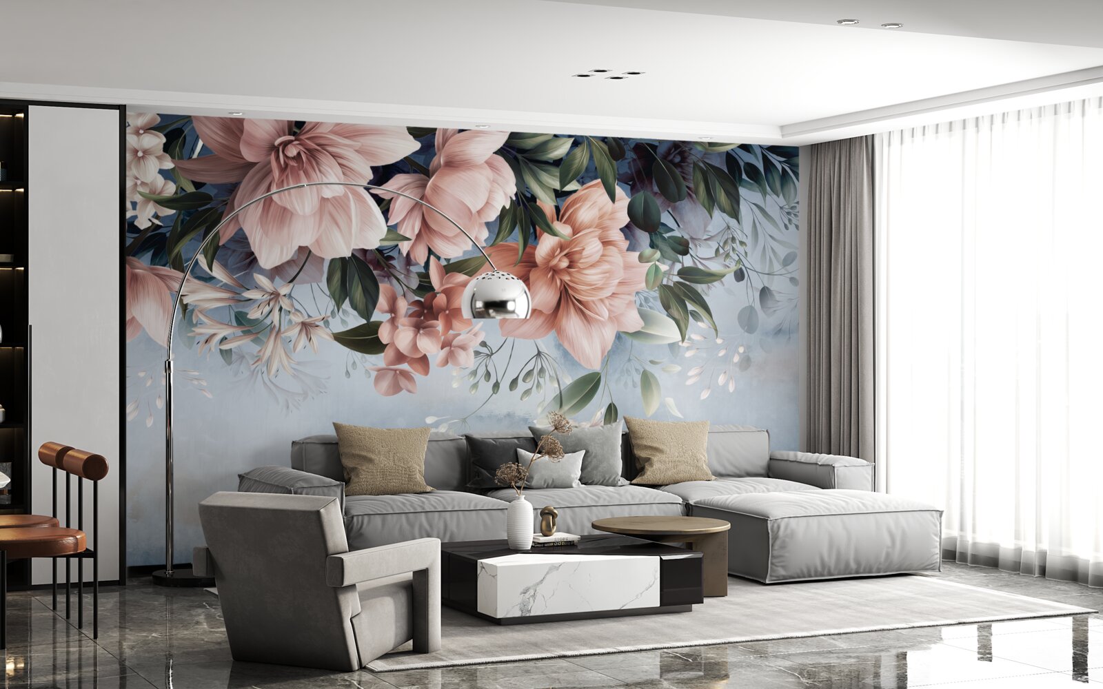 Papier peint les branches des fleurs tombent à la surface de l'eau