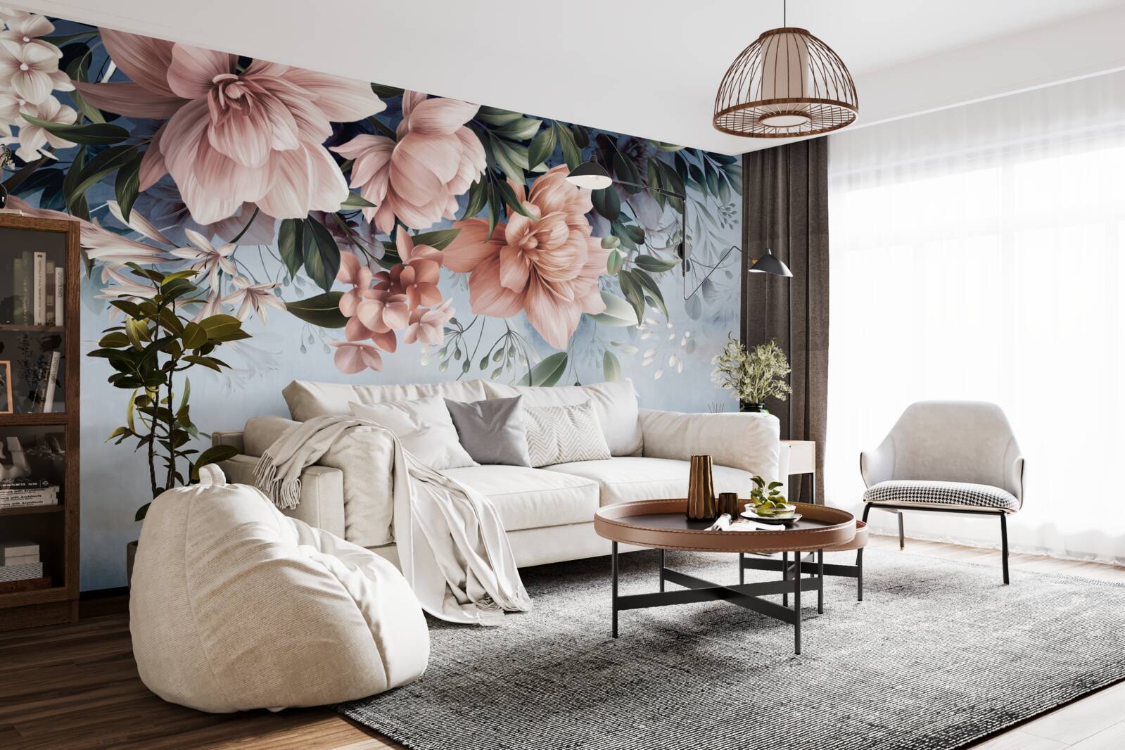 Papier peint les branches des fleurs tombent à la surface de l'eau