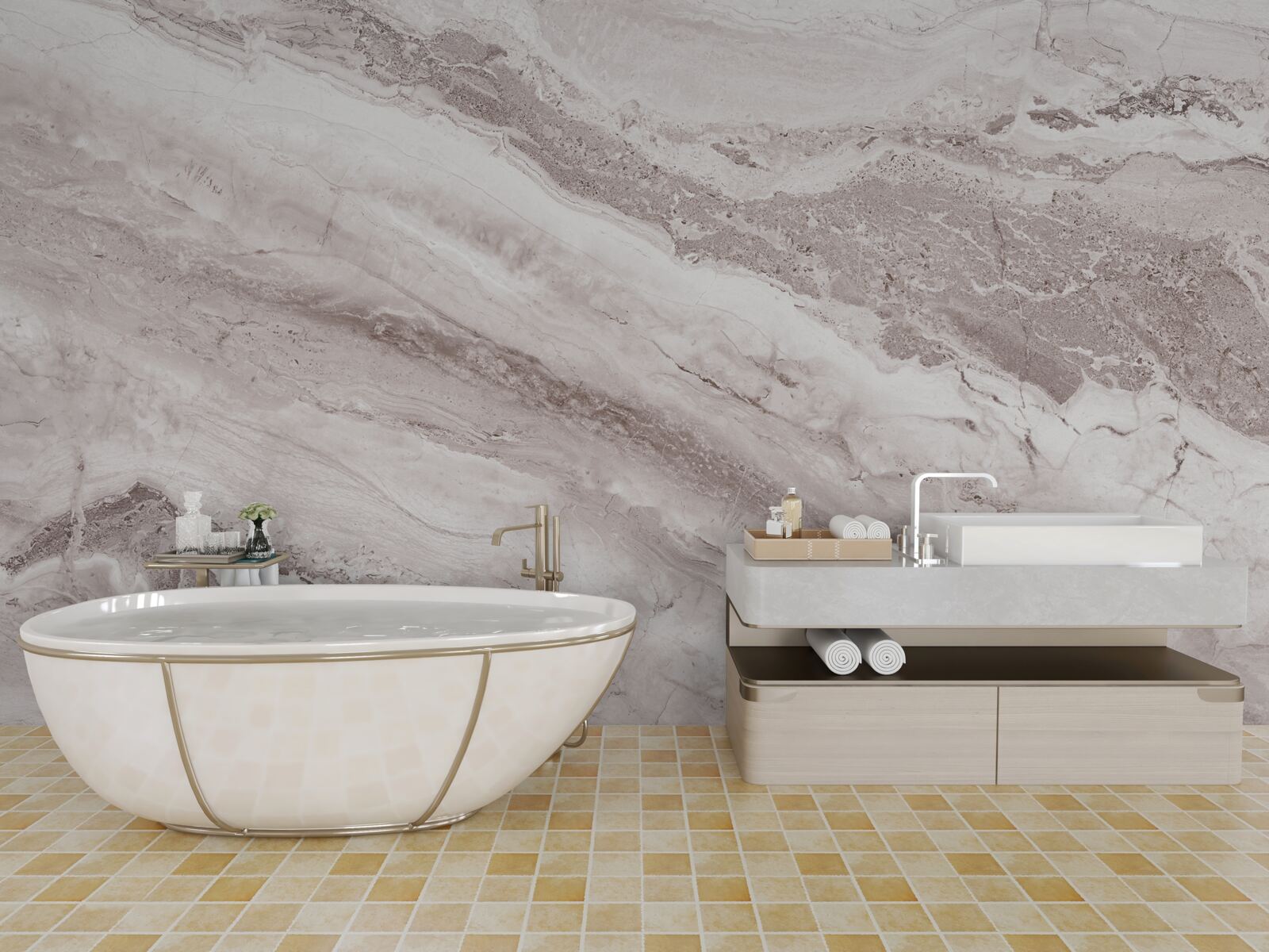 Papier peint marbre brun clair