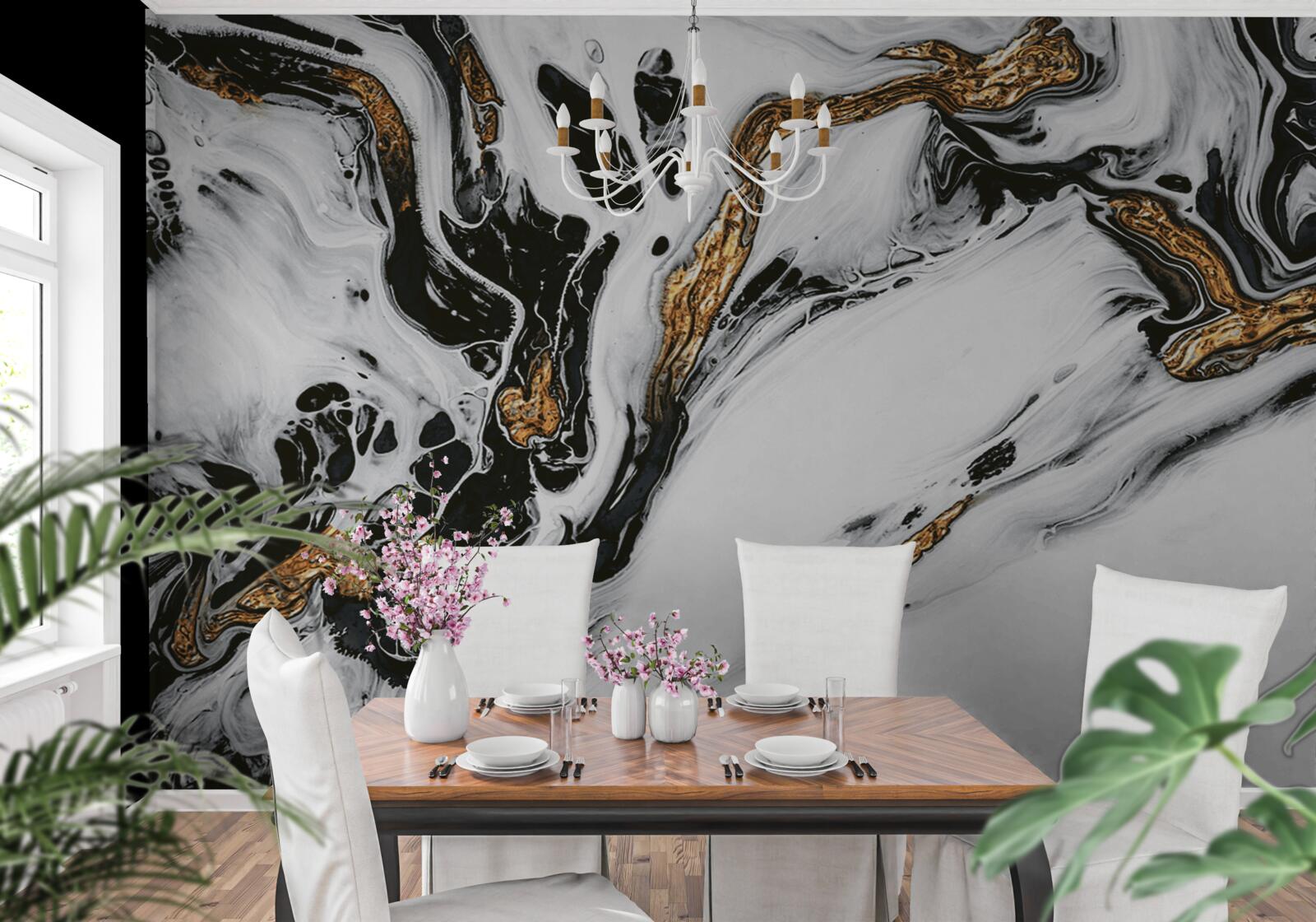 Papier peint pentes enneigées, pierres à la lumière dorée