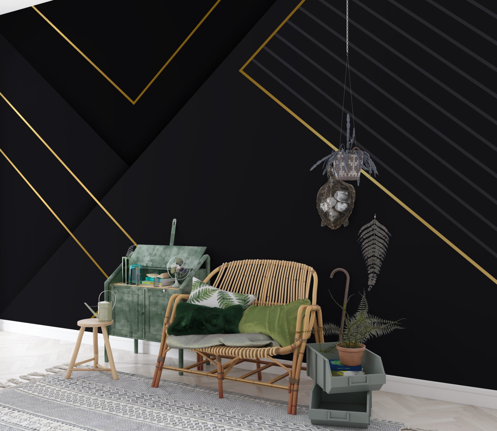 Papier peint rectangles dorés avec noyau noir