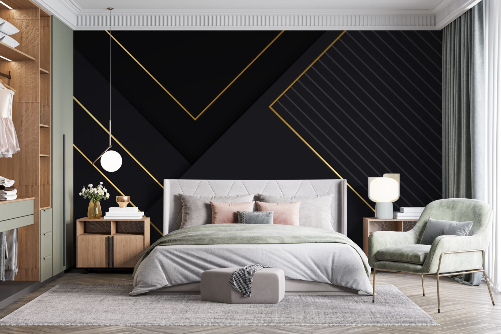 Papier peint rectangles dorés avec noyau noir