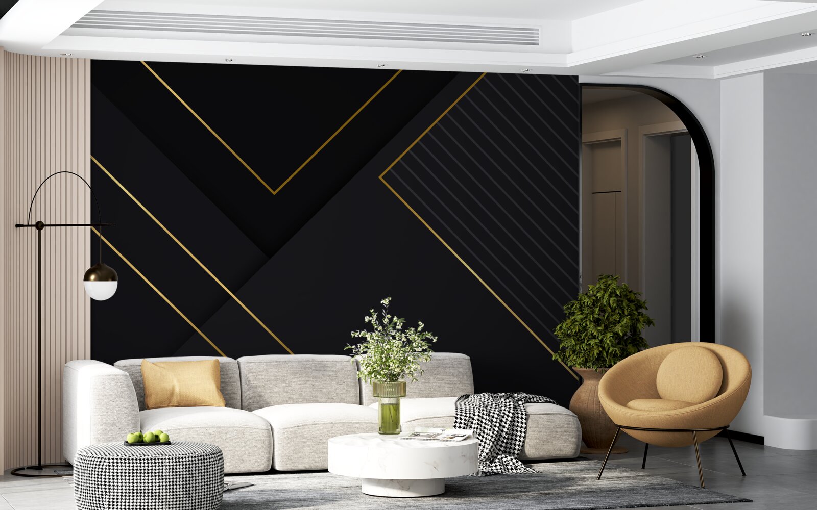 Papier peint rectangles dorés avec noyau noir