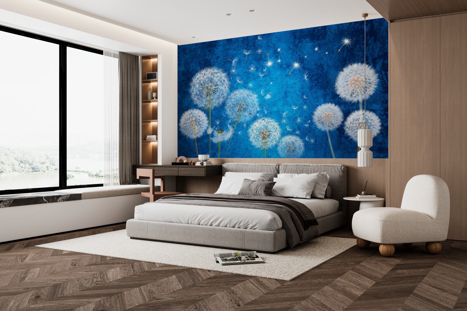 Papier peint le ciel étoilé est parsemé de pissenlits