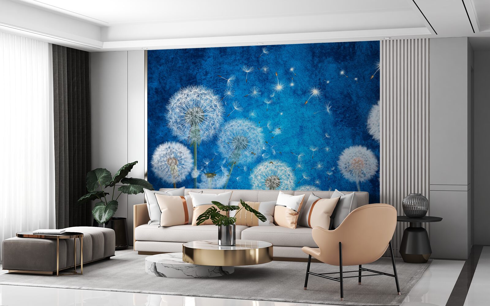 Papier peint le ciel étoilé est parsemé de pissenlits