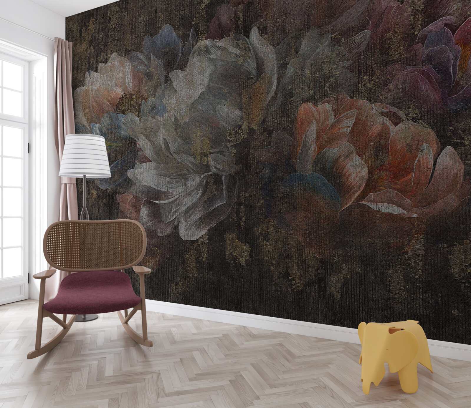 Papier peint fleurs d'automne sous la pluie battante