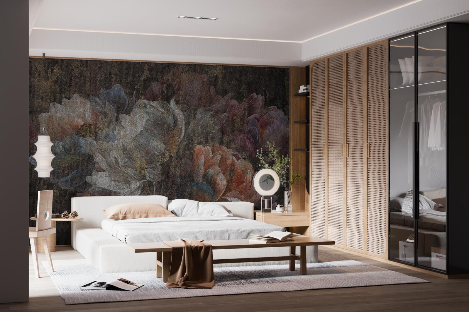 Papier peint fleurs d'automne sous la pluie battante