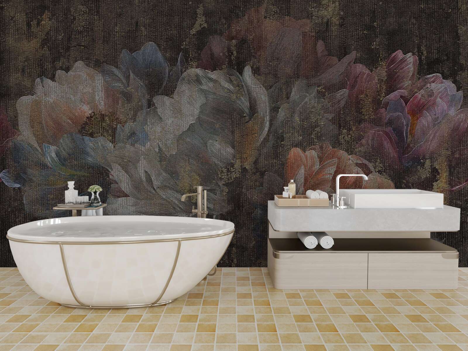 Papier peint fleurs d'automne sous la pluie battante