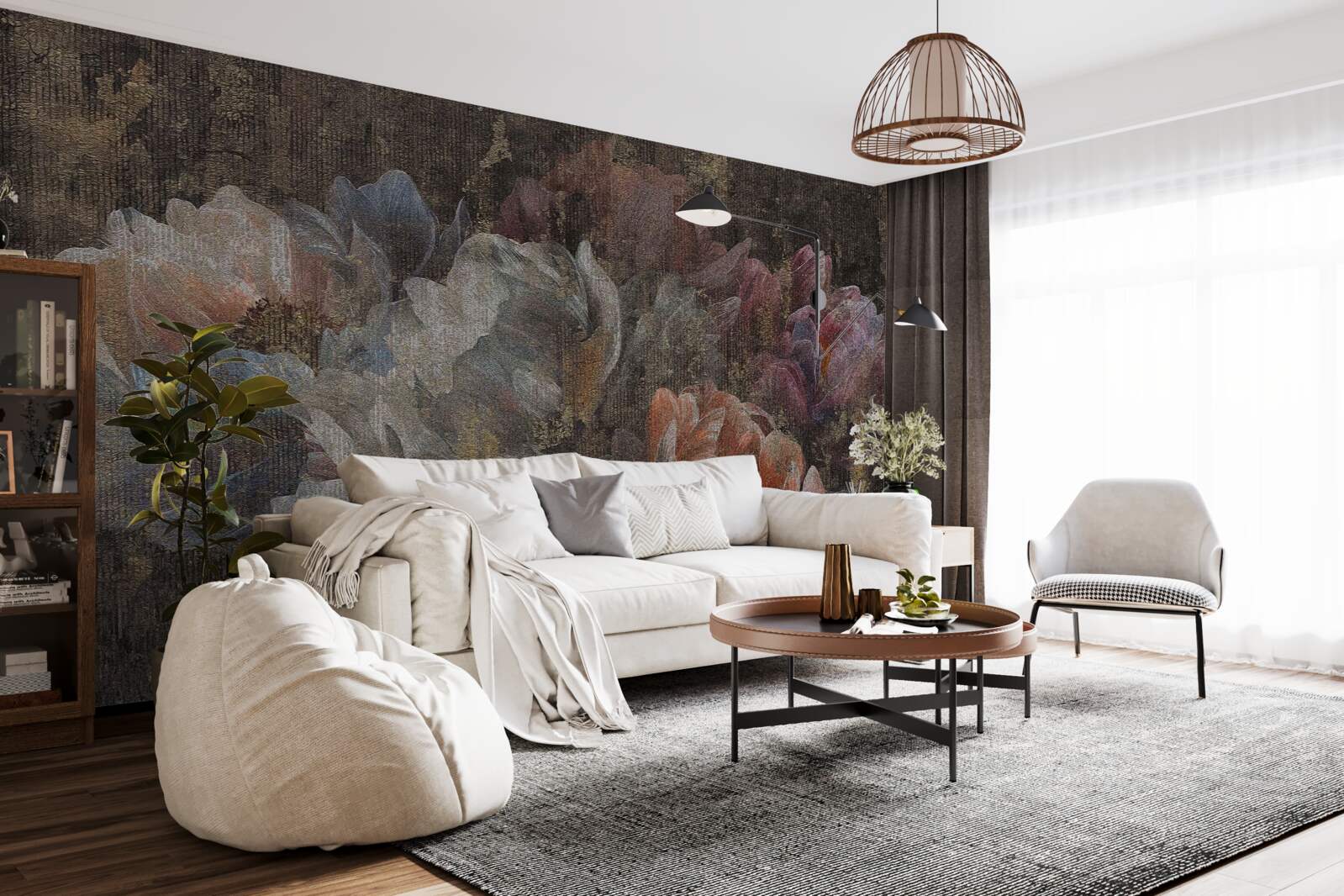 Papier peint fleurs d'automne sous la pluie battante