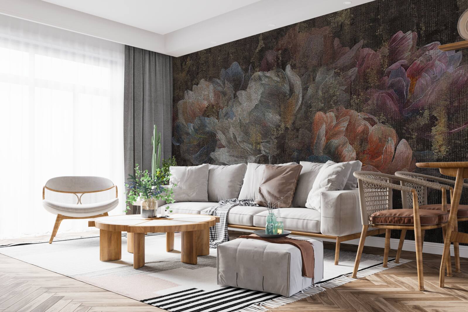 Papier peint fleurs d'automne sous la pluie battante