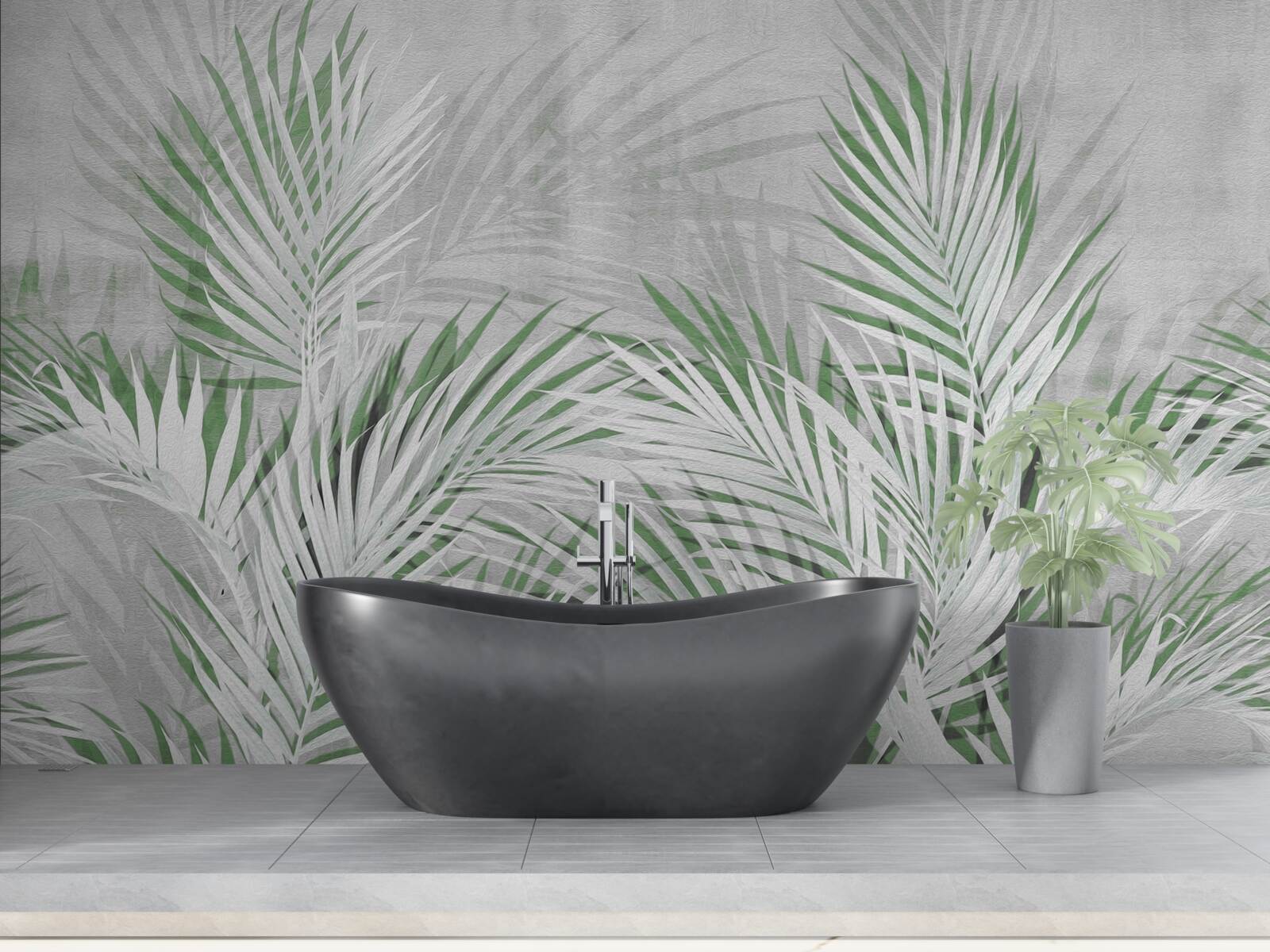 Papier peint feuilles vertes et blanches d'une fougère luxuriante