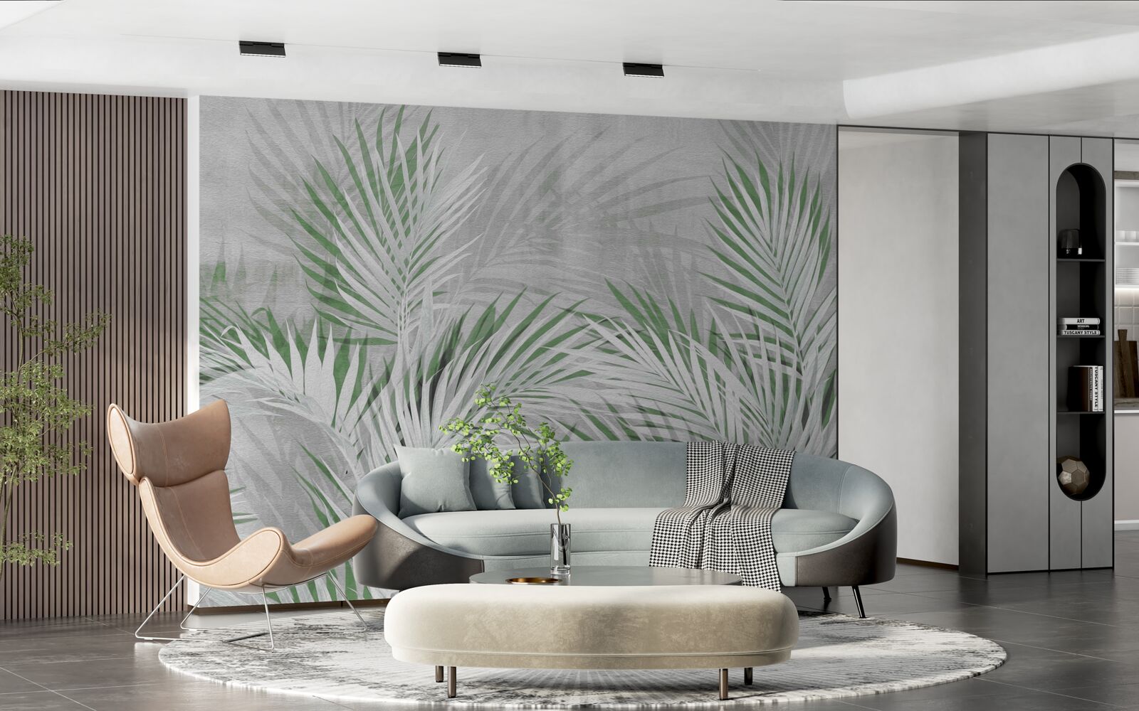 Papier peint feuilles vertes et blanches d'une fougère luxuriante