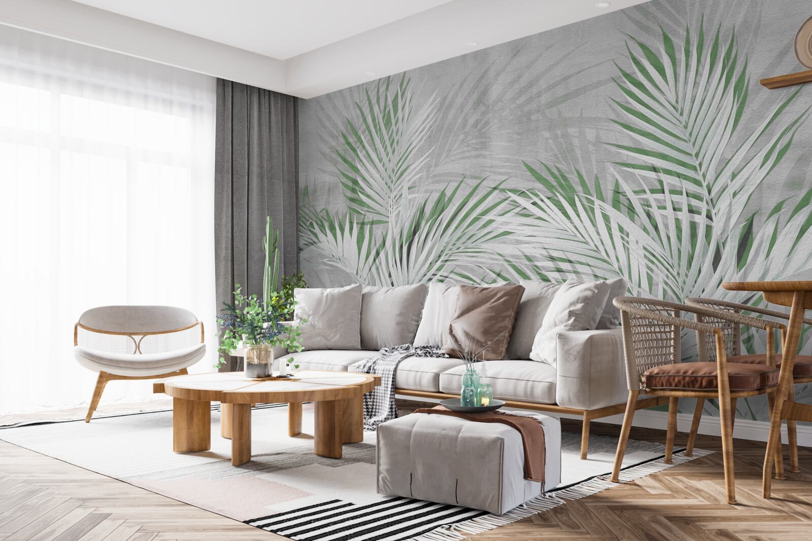 Papier peint feuilles vertes et blanches d'une fougère luxuriante