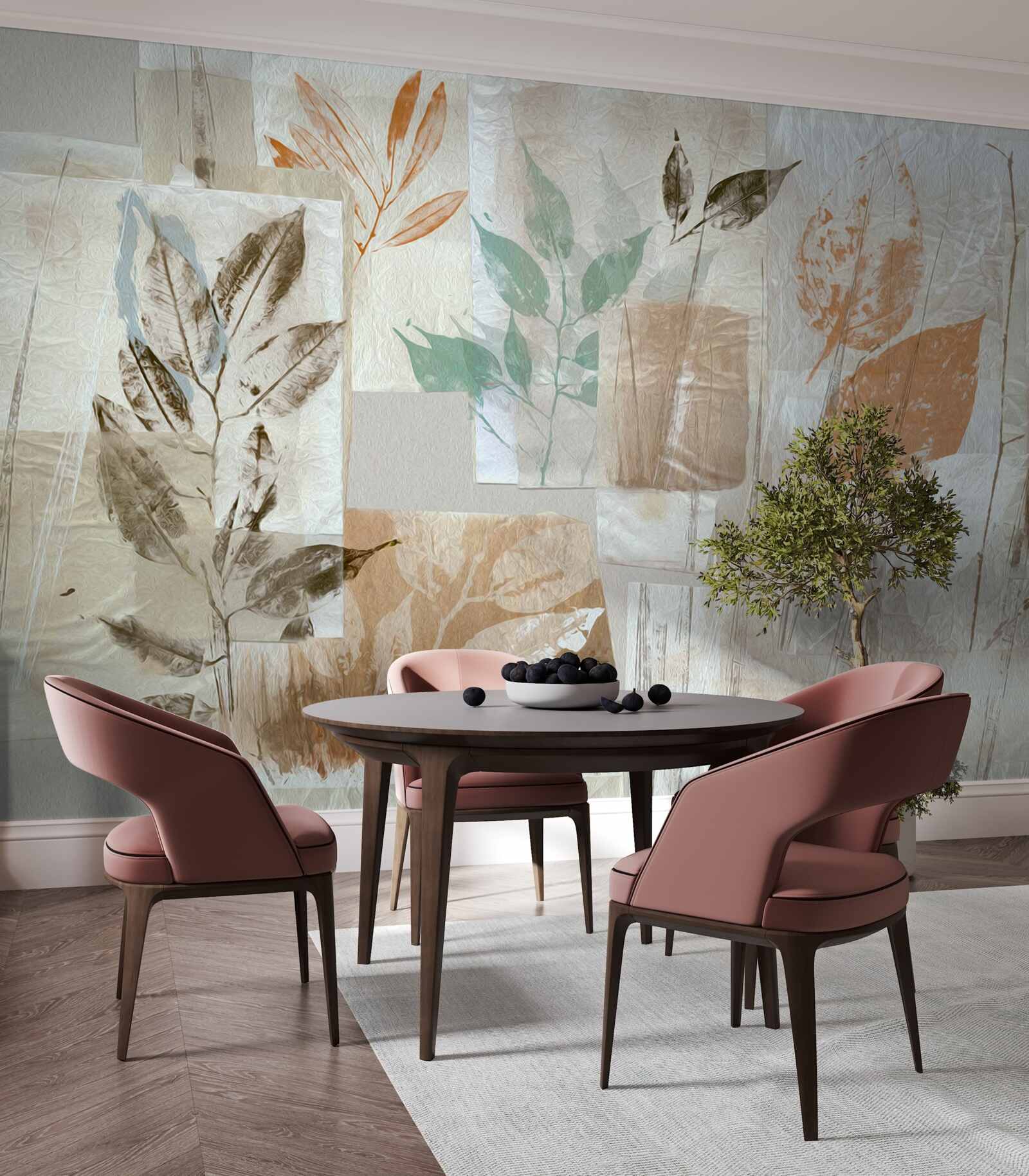 Papier peint révéler les fleurs et les feuilles par la peinture