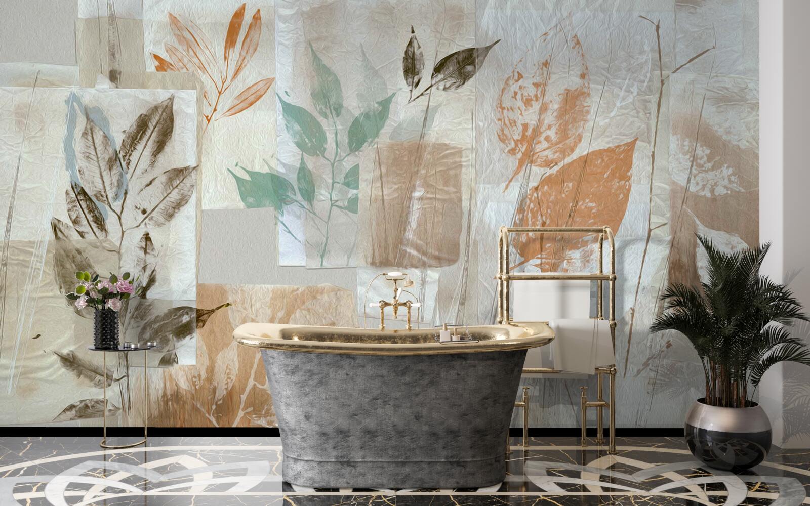 Papier peint révéler les fleurs et les feuilles par la peinture