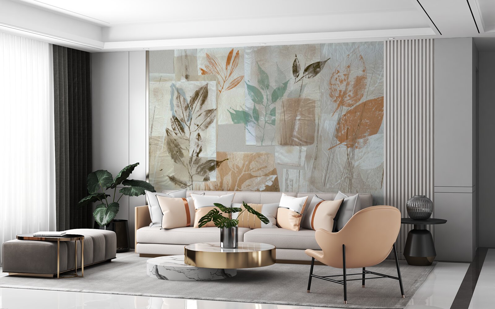 Papier peint révéler les fleurs et les feuilles par la peinture