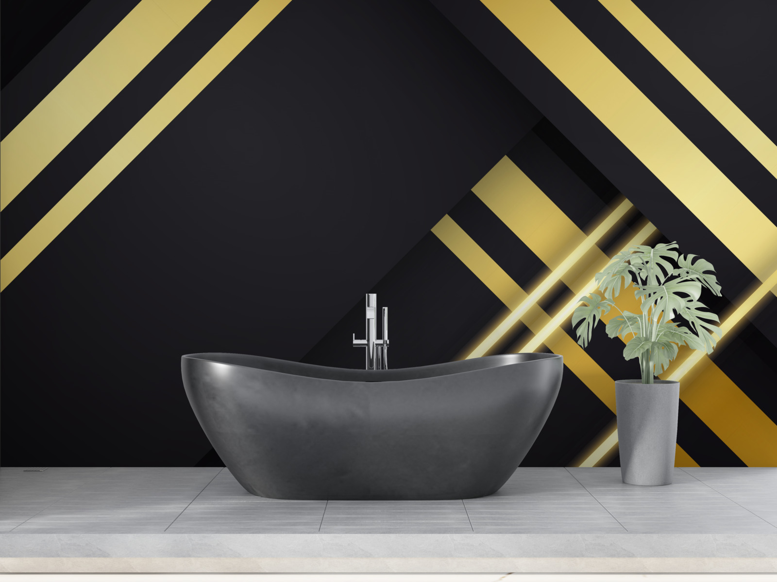 Papier peint lignes droites dorées sur fond noir