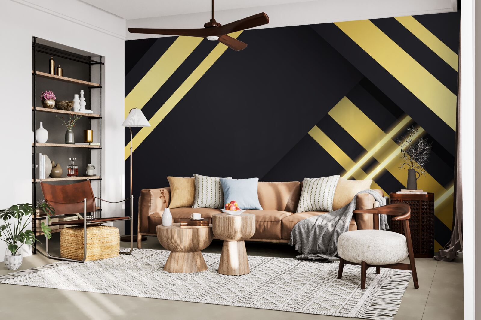 Papier peint lignes droites dorées sur fond noir