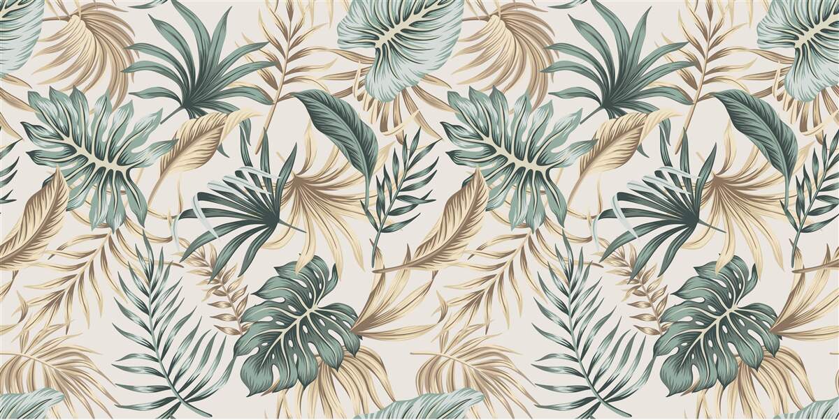 Papier peint feuilles de la jungle dans les tons de vert et d'or