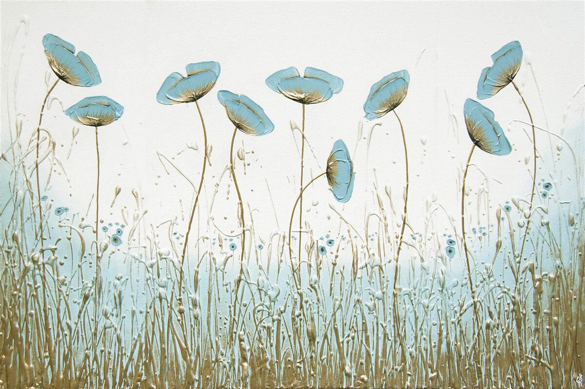 Papier peint coquelicots bleus élancés