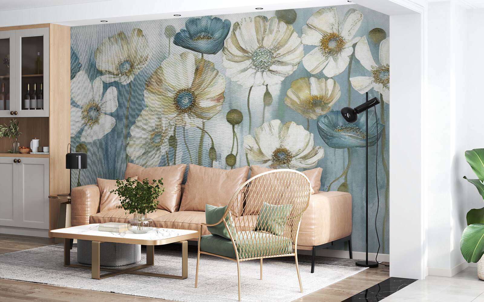 Papier peint coquelicots élancés de différentes teintes