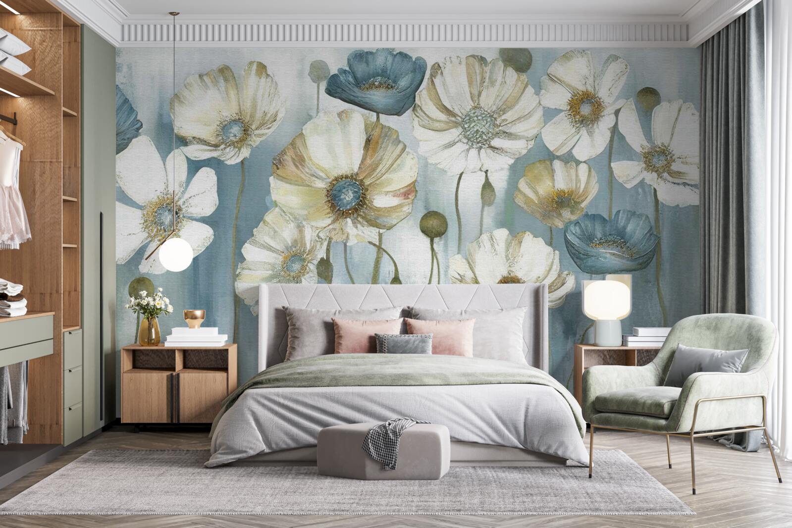 Papier peint coquelicots élancés de différentes teintes