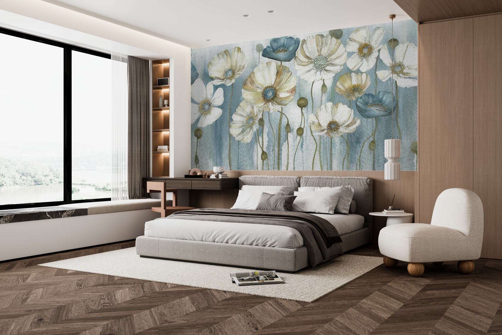 Papier peint coquelicots élancés de différentes teintes