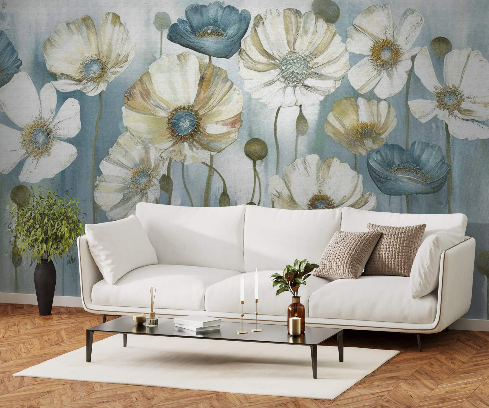 Papier peint coquelicots élancés de différentes teintes