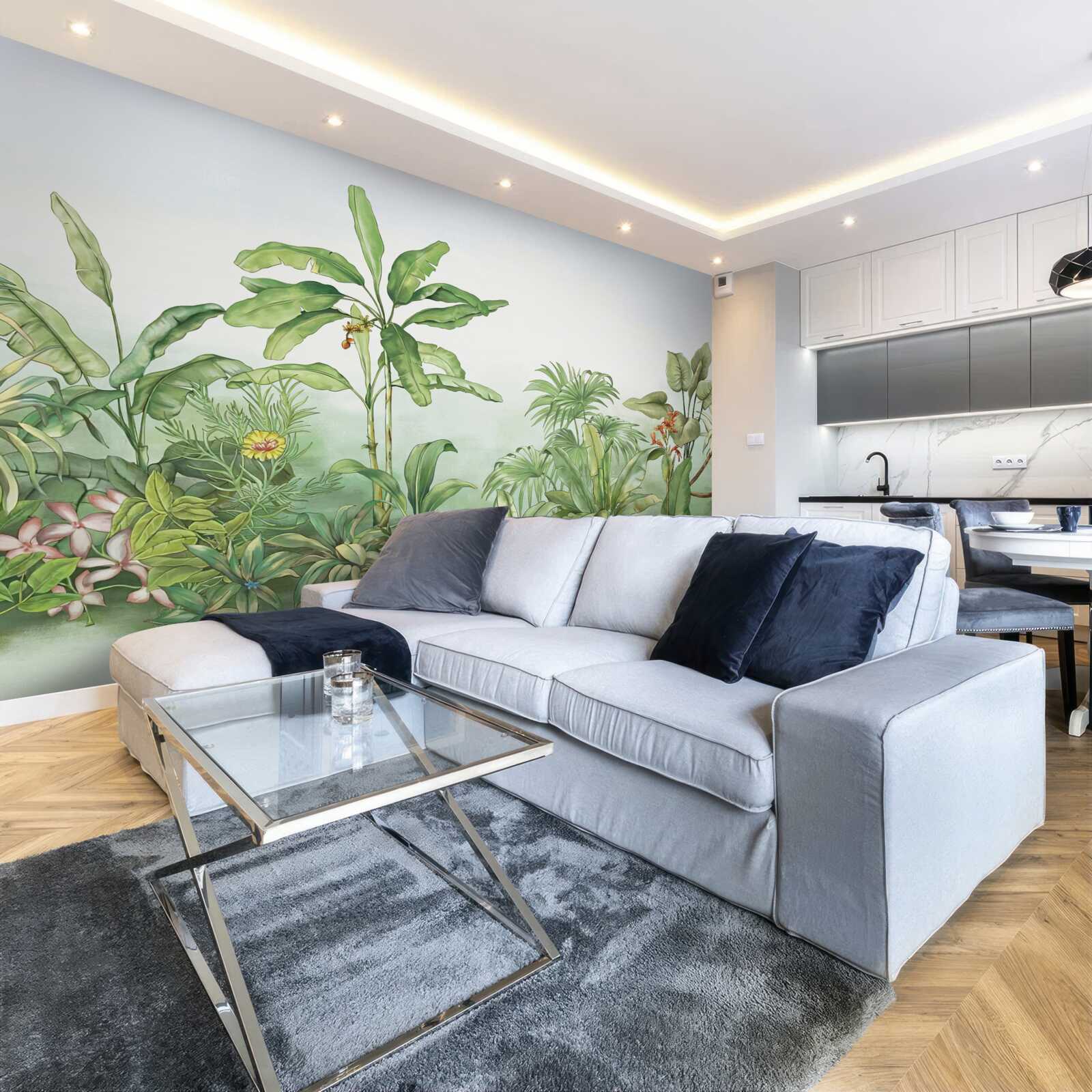 Papier peint végétation tropicale et sable léger sur la plage