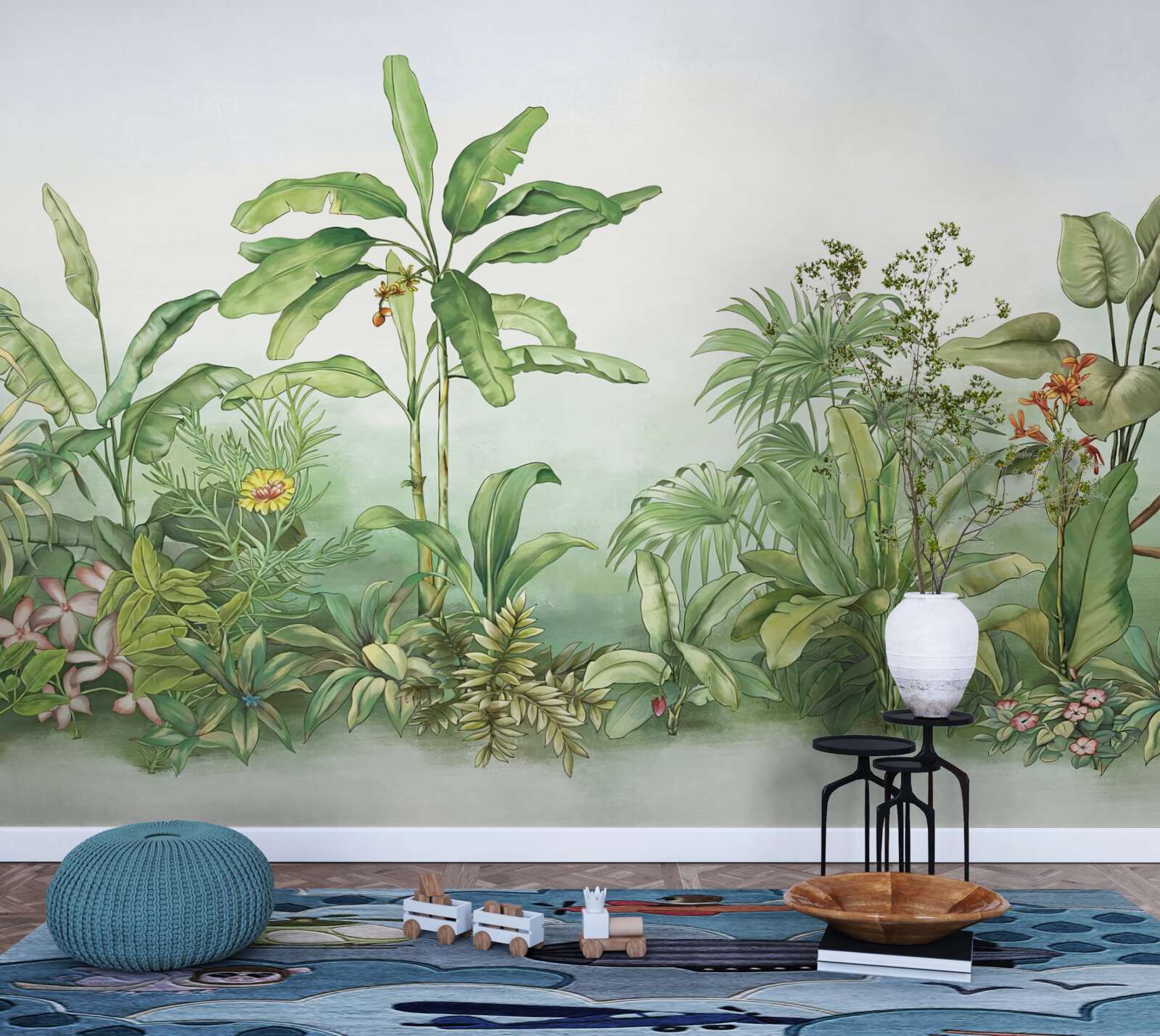 Papier peint végétation tropicale et sable léger sur la plage