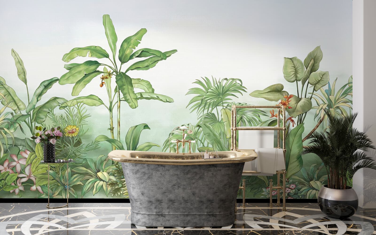 Papier peint végétation tropicale et sable léger sur la plage