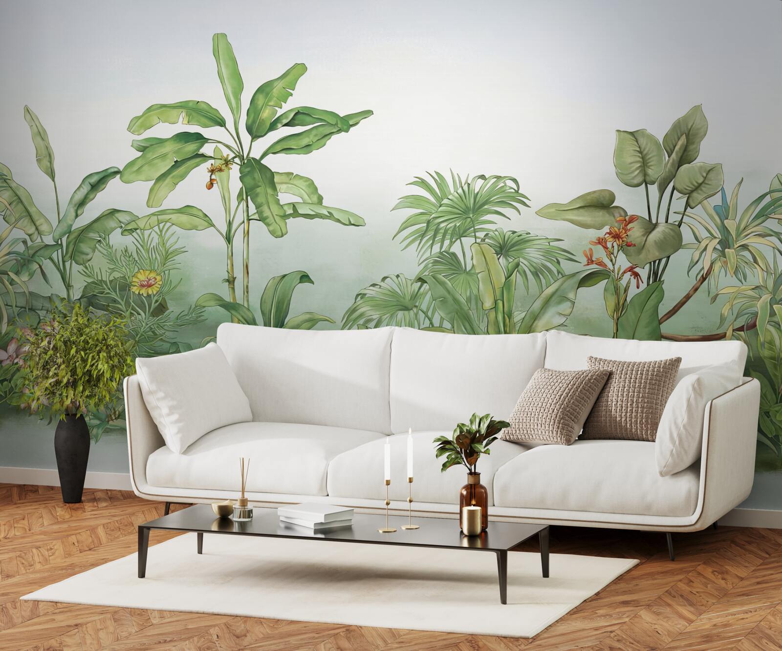 Papier peint végétation tropicale et sable léger sur la plage