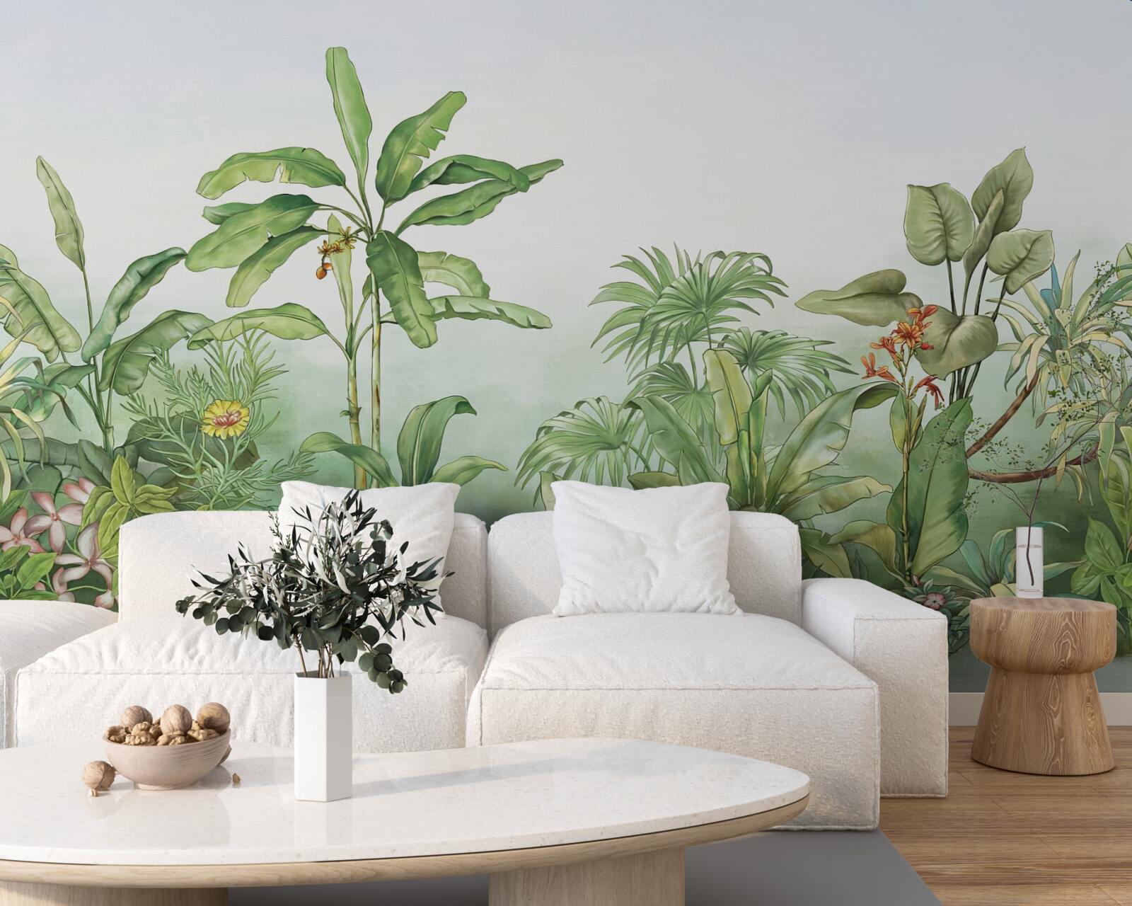 Papier peint végétation tropicale et sable léger sur la plage