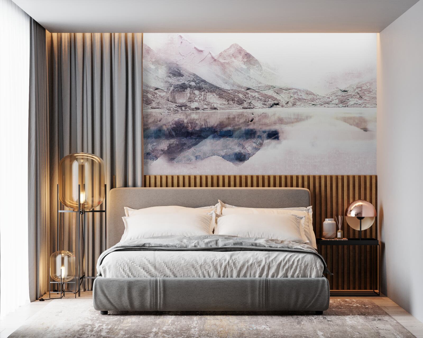 Papier peint reflet des hautes montagnes dans la surface miroitante de l'eau