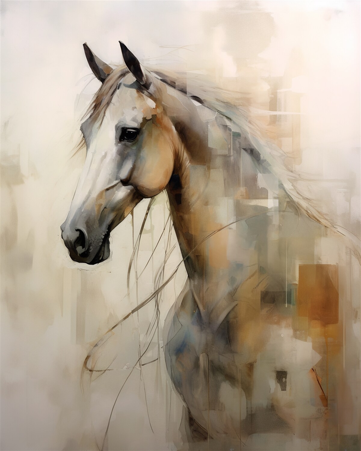 Papier peint cheval exotique blanc comme neige avec une crinière luxuriante