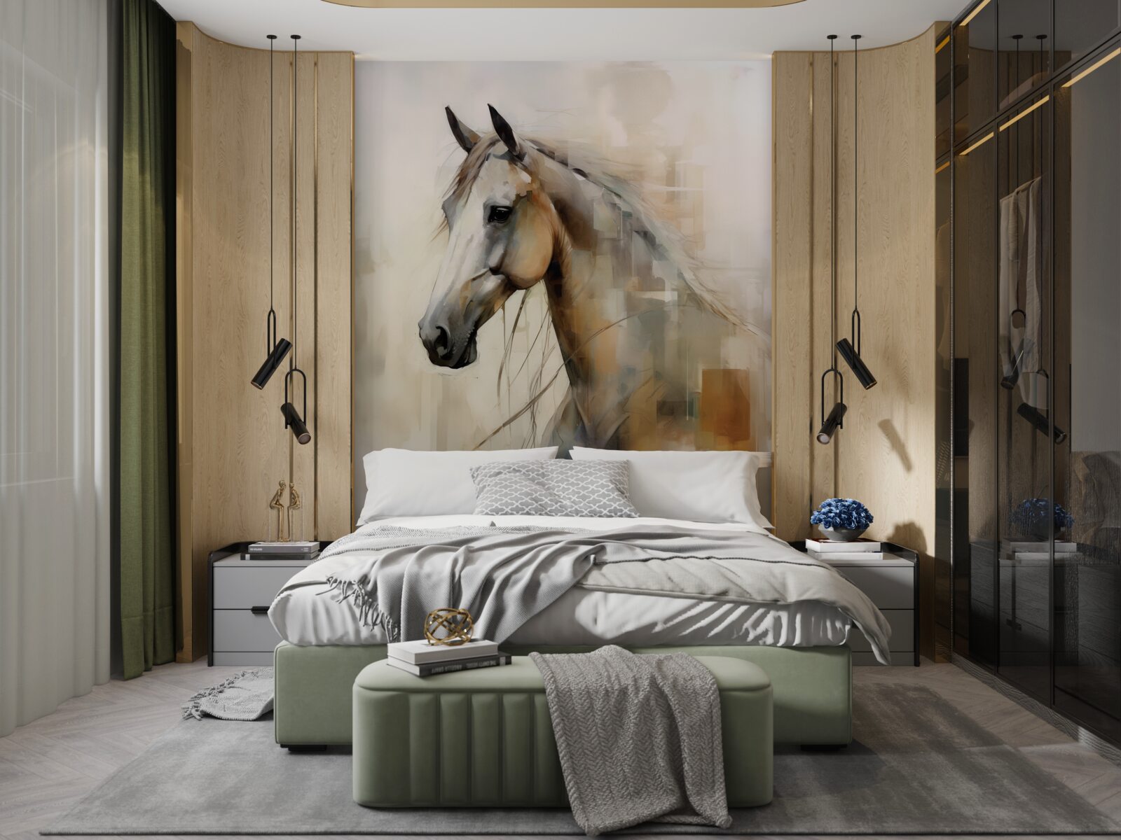 Papier peint cheval exotique blanc comme neige avec une crinière luxuriante