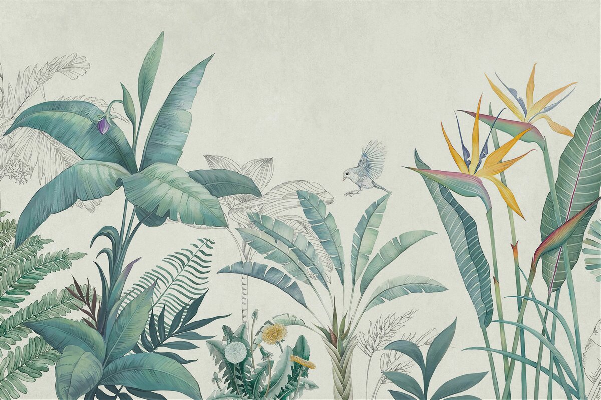 Papier peint flore de la jungle verte