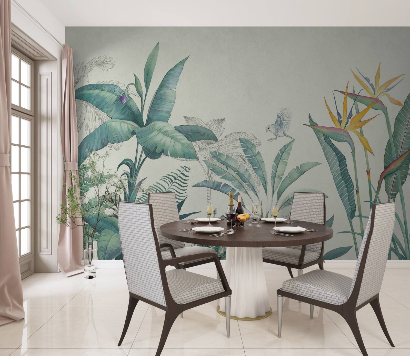 Papier peint flore de la jungle verte