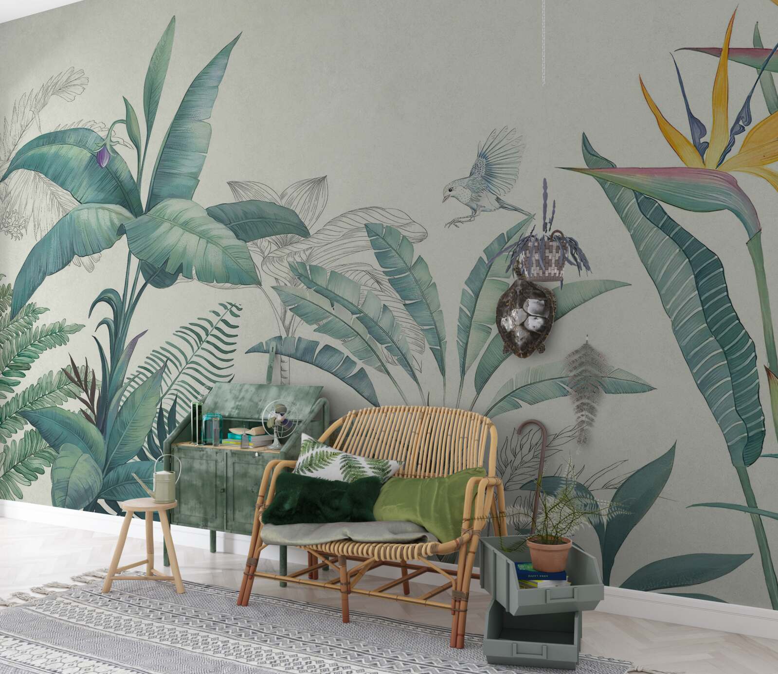 Papier peint flore de la jungle verte