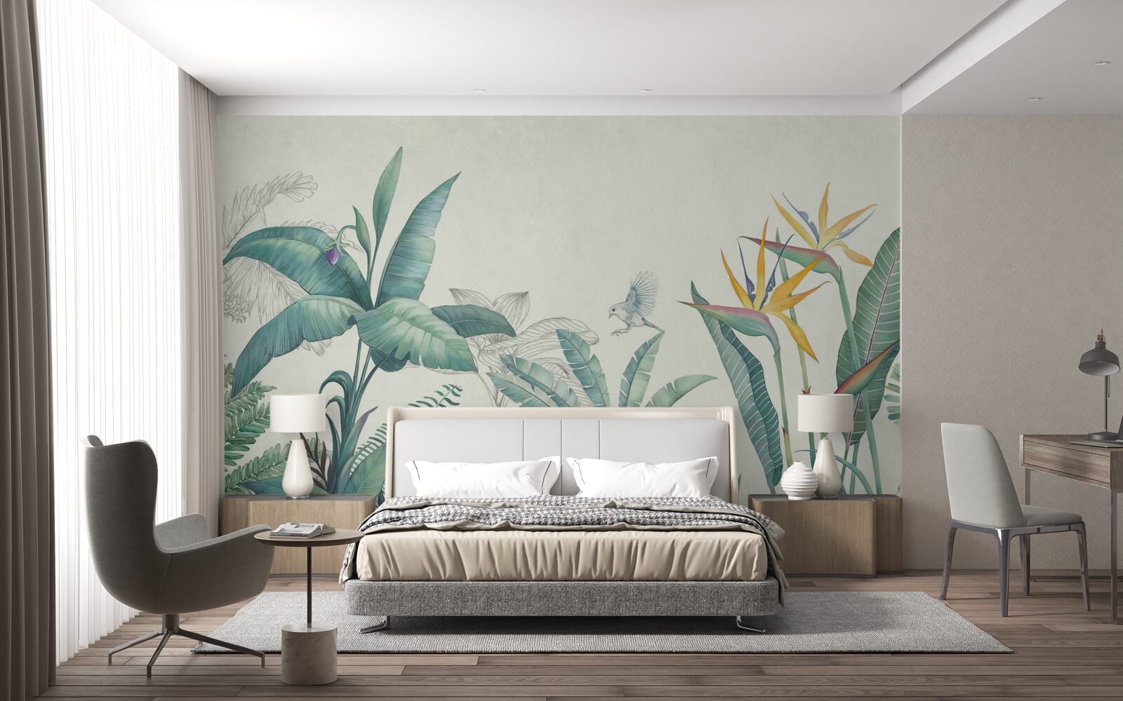 Papier peint flore de la jungle verte