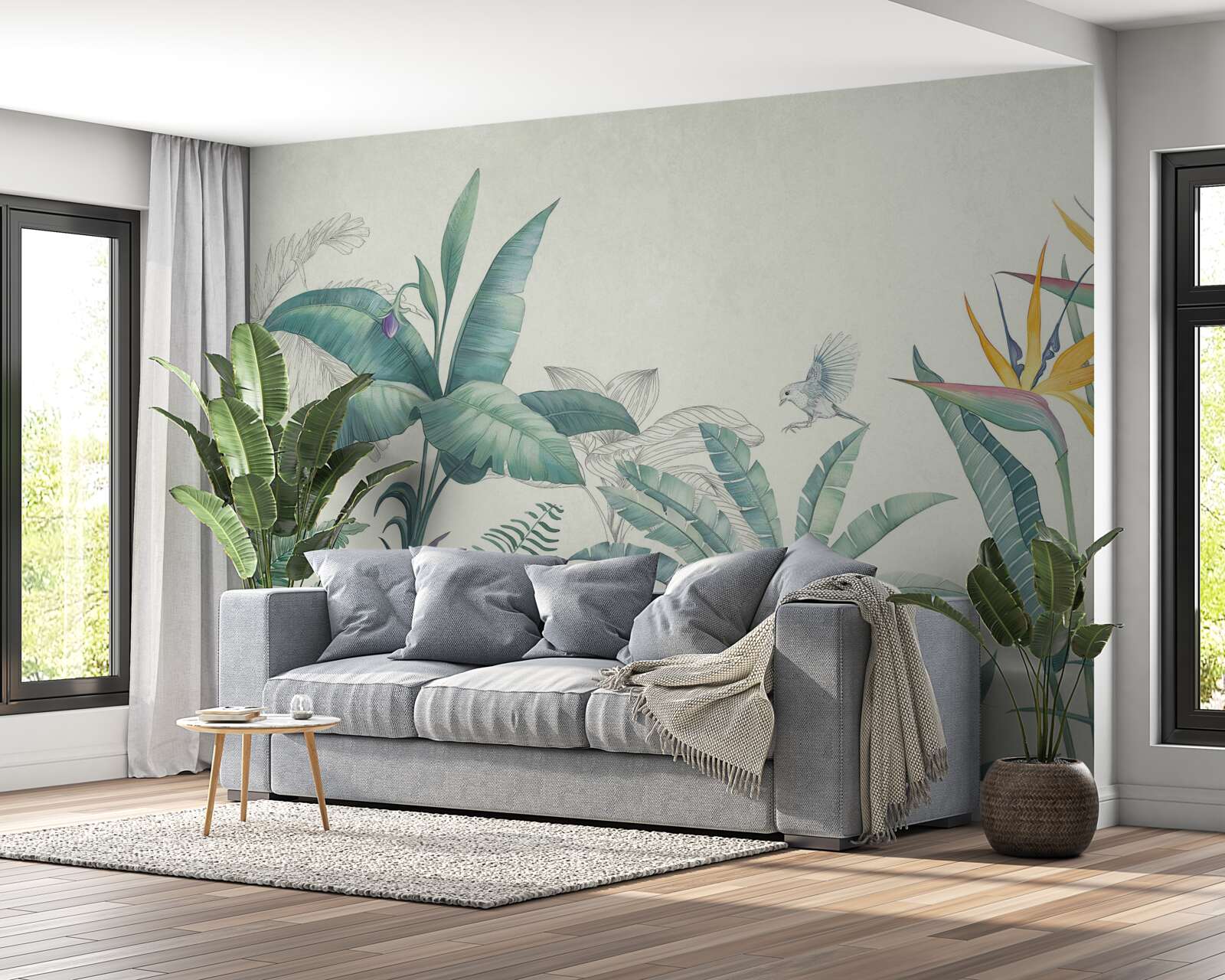 Papier peint flore de la jungle verte