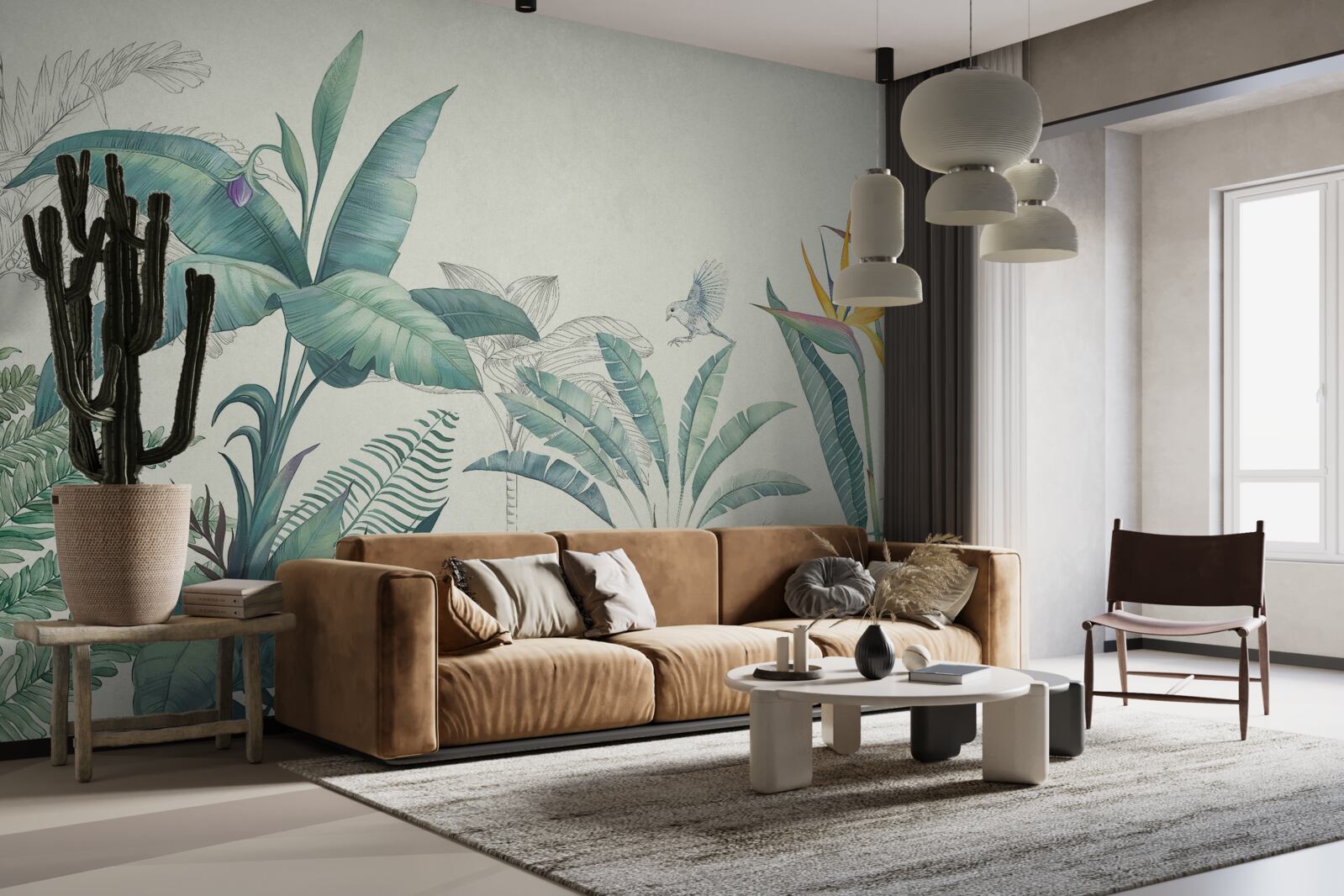 Papier peint flore de la jungle verte