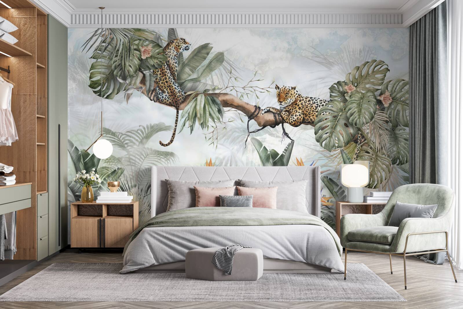 Papier peint léopard se repose sur une branche