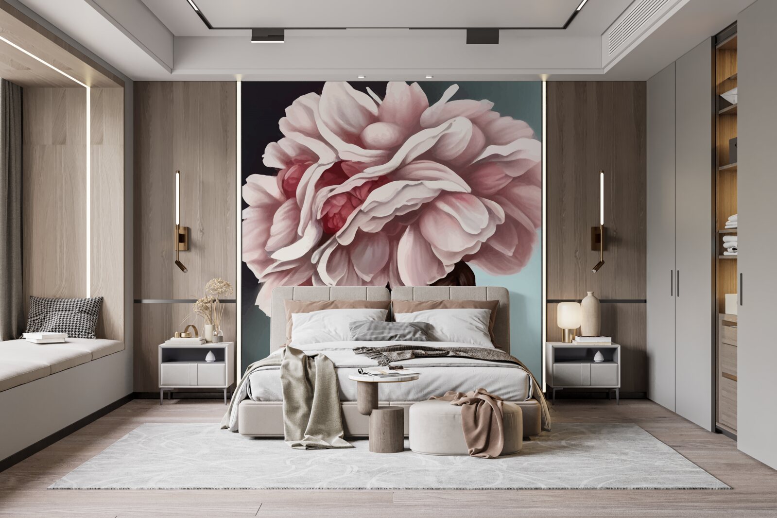 Papier peint fille dont les cheveux ont été remplacés par des fleurs