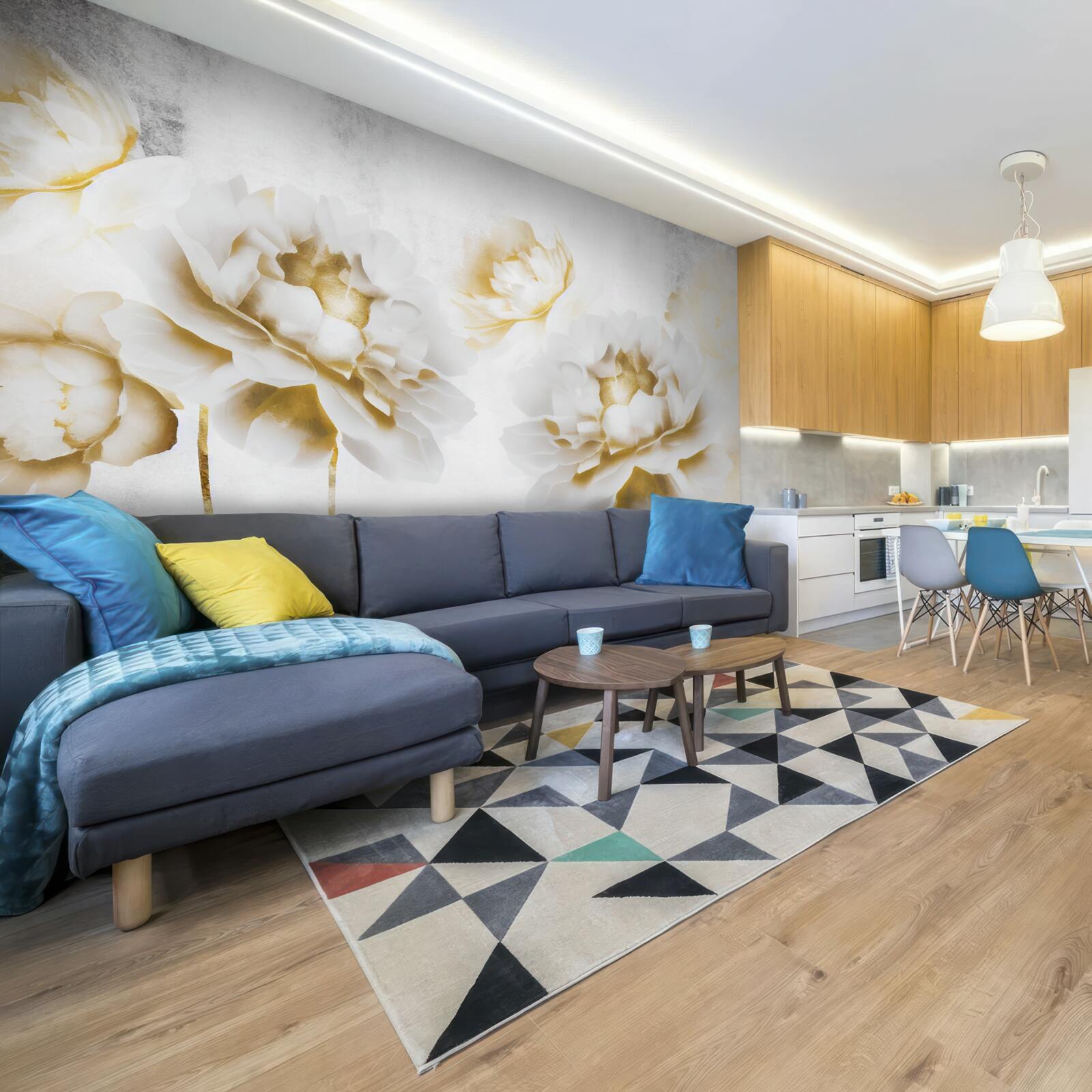 Papier peint felicia, agréable à l'œil par son aspect blanc neige doré