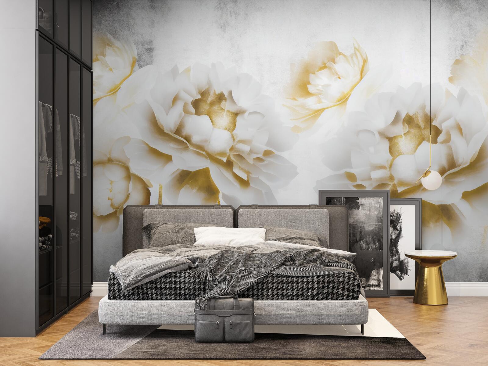 Papier peint felicia, agréable à l'œil par son aspect blanc neige doré