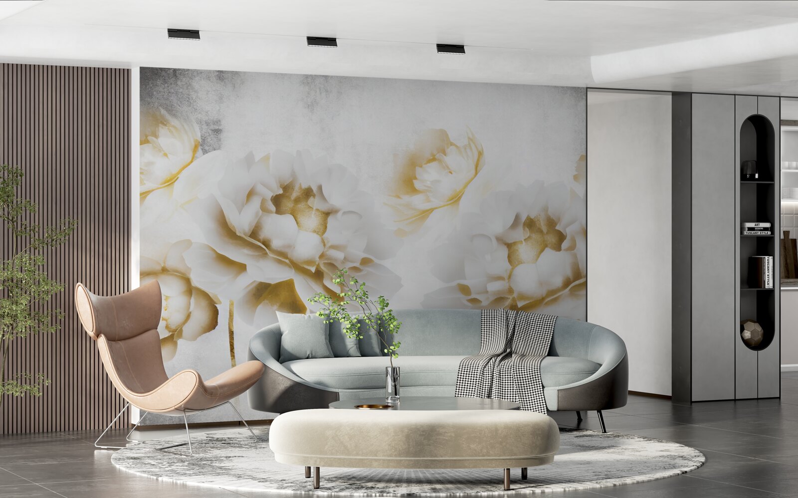 Papier peint felicia, agréable à l'œil par son aspect blanc neige doré