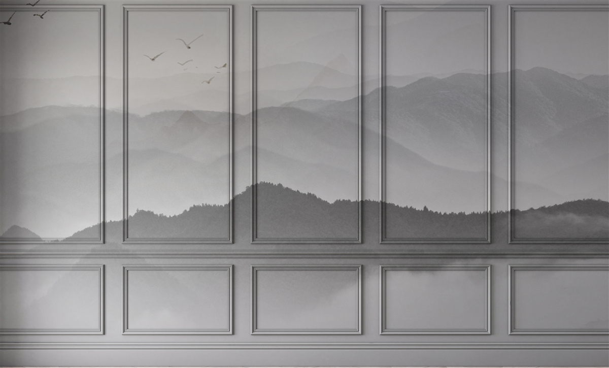 Papier peint les montagnes sont recouvertes d'un brouillard de plus en plus dense