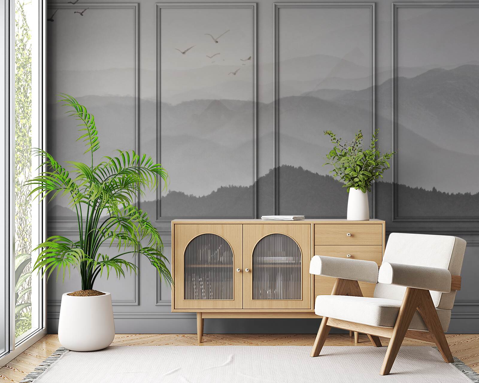 Papier peint les montagnes sont recouvertes d'un brouillard de plus en plus dense